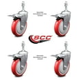 thumbnail image 2 of 5 Inch Red Polyurethane Swivel 10mm Stem Caster Set with Total Lock Brake, 2 of 2