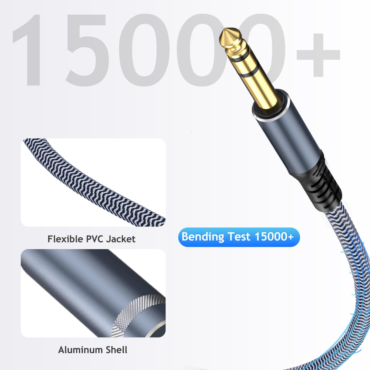 JJEAN-1/4" Male to Female Stereo Headphone Extension Cable - 15ft, Quarter Inch Guitar Cable