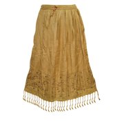 Mogul Women's Skirt Tassel Trim Mustard Embroidered Rayon Skirts