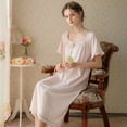 thumbnail image 2 of Previn Women's Cotton Victorian Nightgown Short Sleeve Cute Lace Soft Summer Vintage Princess Frilly Old Fashioned Long Sleep Dress Ruffle Pajama Dress Light Pink Large, 2 of 4
