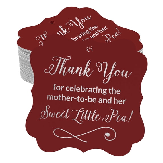 Inkdotpot Real Silver Foil Bracket Shape Paper Hang Tags Thank You For Celebrating The Mother To Be Baby Shower Favor Tags Pack Of 50