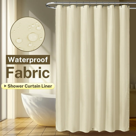 Mrs Awesome Waterproof Fabric Shower Curtain Liner Microfiber with 3 Magnets, Cream -72"x72"