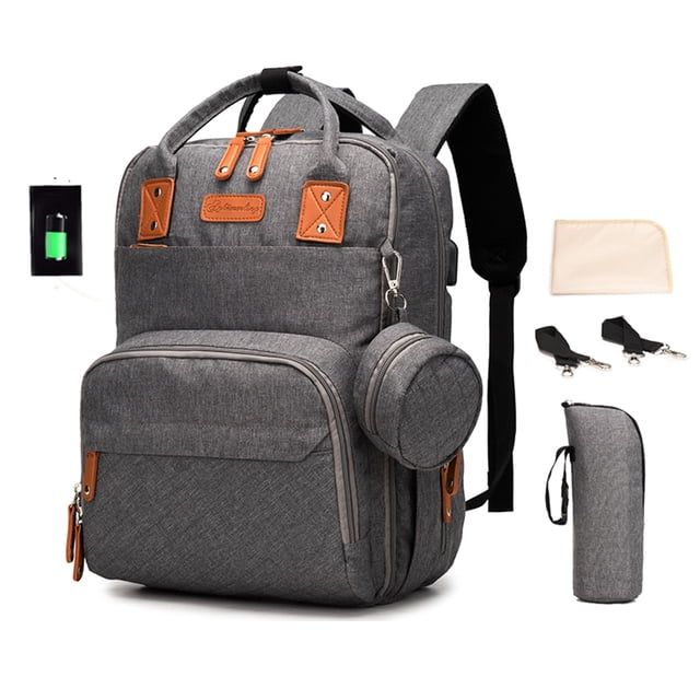 Bolso Bolsa de pañales portátil Mochila de viaje Bolsa de lactancia para bebés Bolsa de mamá de gran capacidad Resistente al agua con puerto de carga USB Cambiador Correas de cochecito Bolsa de botell Meterk Bolso