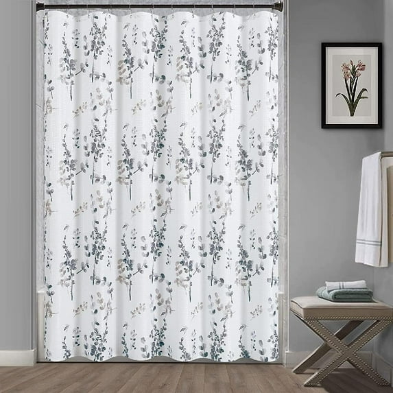 Taupe Leaves Shower Curtain Ink Floral Grey Cloth Shower Curtain Indigo Botanical Fabric Shower Curtain for Bathroom Navy Boho Plant Bath Curtain Farmhouse Waffle Weave Texture Bathroom Decor 72x72