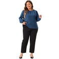 thumbnail image 3 of DARING DIVA Women's Plus Crew Neck Pleated Blouse 1X Blue, 3 of 6