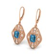 thumbnail image 2 of 8X6 MM Emerald Cut Swiss Blue Topaz 925 Silver Rose Plated Dangle Valentines Day Gifts Women Earring, 2 of 4