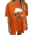 thumbnail image 6 of DPTALR Women's Floral Print Round Neck Drop Shoulder Short Sleeve T-Shirt Top,Orange,Size XL, 6 of 7