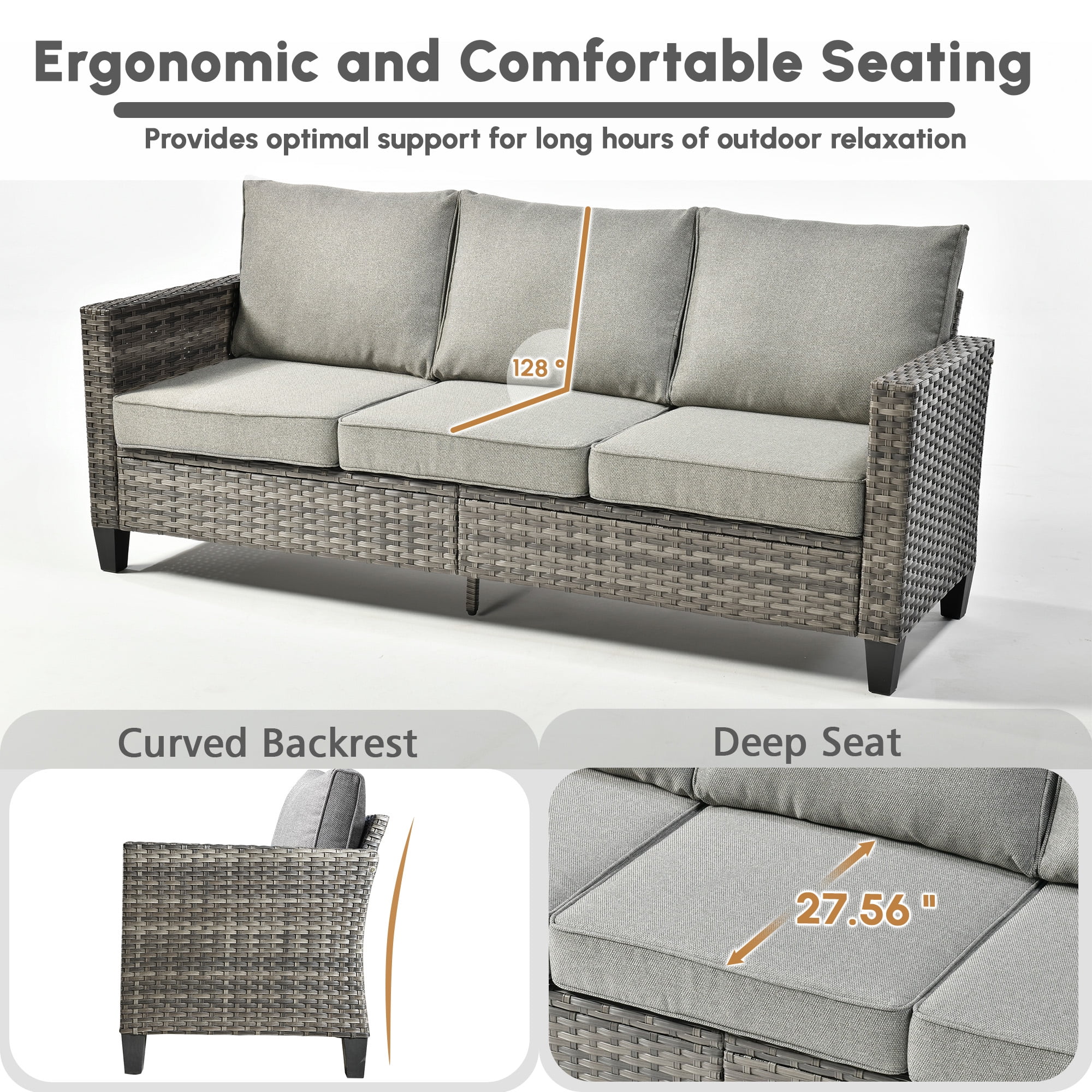 Ovios 7 Pieces Patio Furniture Set Outdoor Conversation All-Weather Rattan Sectional Sofa with Fire Pit Table & Swivel Chairs