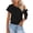 #060-Black, variant on Womens Solid Color Asymmetrical One-Shoulder Top with Tie Detail and Smocked Hem Waist for Summer Daily Wear Gift