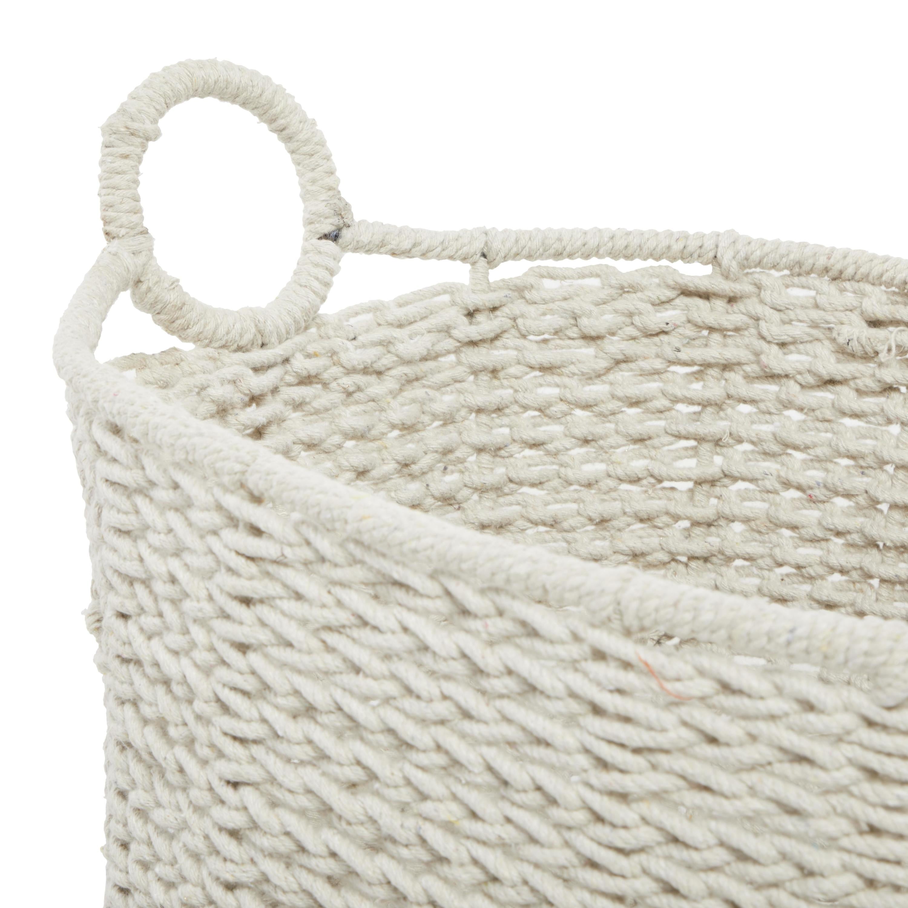 CosmoLiving by Cosmopolitan 22" x 18" White Cotton Fabric Handmade Storage Basket with Handles, 1-Piece