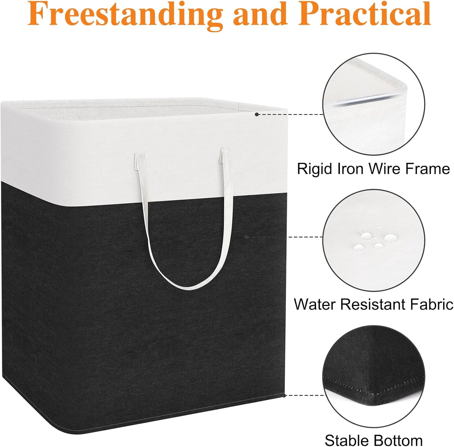 EP laundry basket 3-Pack, laundry hamper, Hamper with handles, collapsible laundry baskets, Waterproof dirty clothes hamper, Towel Storage for Home or Dorm, 100L-Black