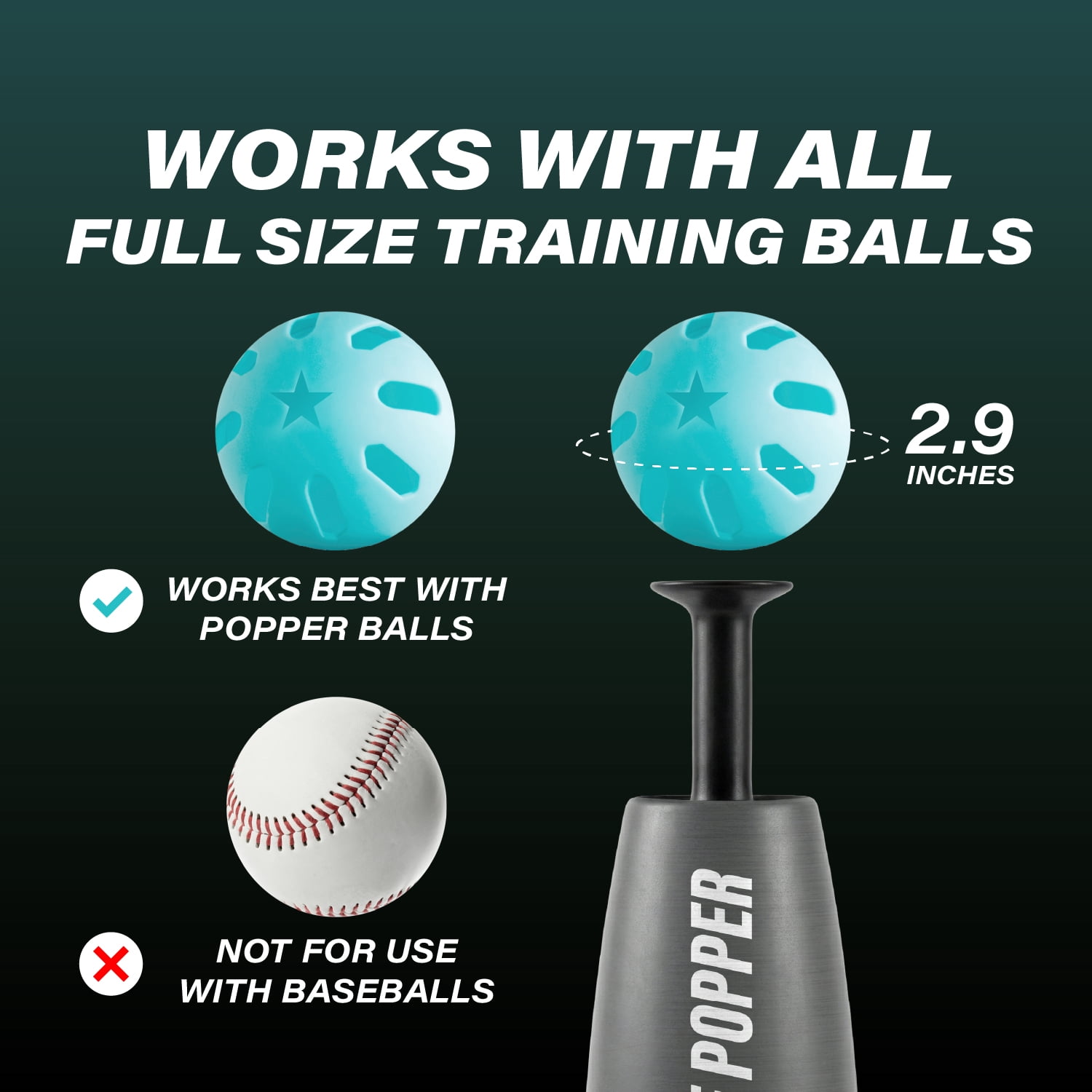 Bandit Sports Tee Popper Baseball Training Ball Launcher, Hands-Free Solo Practice for Hitting, Fielding & Reaction Drills