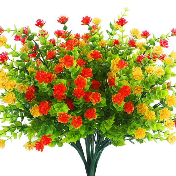Artificial Flowers for Outdoor UV Resistant 8 Bundles, Plastic Fake