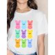 thumbnail image 1 of Camiseta con estampado gráfico de conejos de Pascua, manga corta, cuello redondo, informal, para verano y primavera. Camiseta para mujer, para adultos, hombres, mujeres, adolescentes, jóvenes y para e, 1 of 6