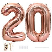 Xihuimay Number 20 Balloons 40 inch Digital Balloon Alphabet 20 Birthday Balloons Digit 20 Helium Big Balloons for Birthday Party Supplies Wedding Bachelorette Bridal Shower, Rose Gold Number 20