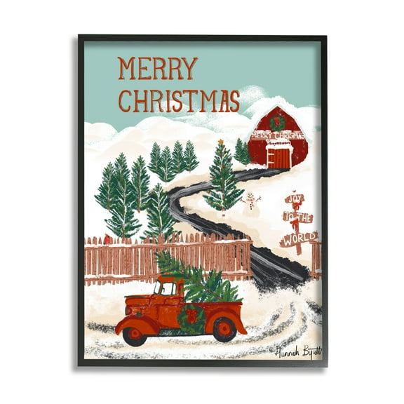 Stupell Industries Rural Christmas Scenery Holiday Painting Black Framed Art Print Wall Art, 11 x 14