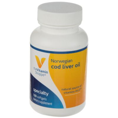 The Vitamin Shoppe Norwegian Cod Liver Oil, Natural Rich Source of Vitamins A  D, Natural Source of Omega3s, Supports Heart  Brain Health (120
