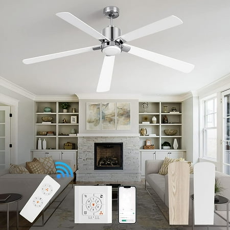 

JUGACOOL 60 Inch Ceiling Fans with Lights and Remote 5-Blade Low Profile Smart Ceiling Fan with Silent DC Motor Works with Alexa Siri Google Home 2 Colors of Reversible Blades