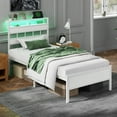 thumbnail image 3 of Satifur Twin Bed Frames with Charging Station and LED Lights, Twin Size Platform Bed with Wood Headboard & 2-Tier Storage Shelves, No Box Spring Needed, White, 3 of 9