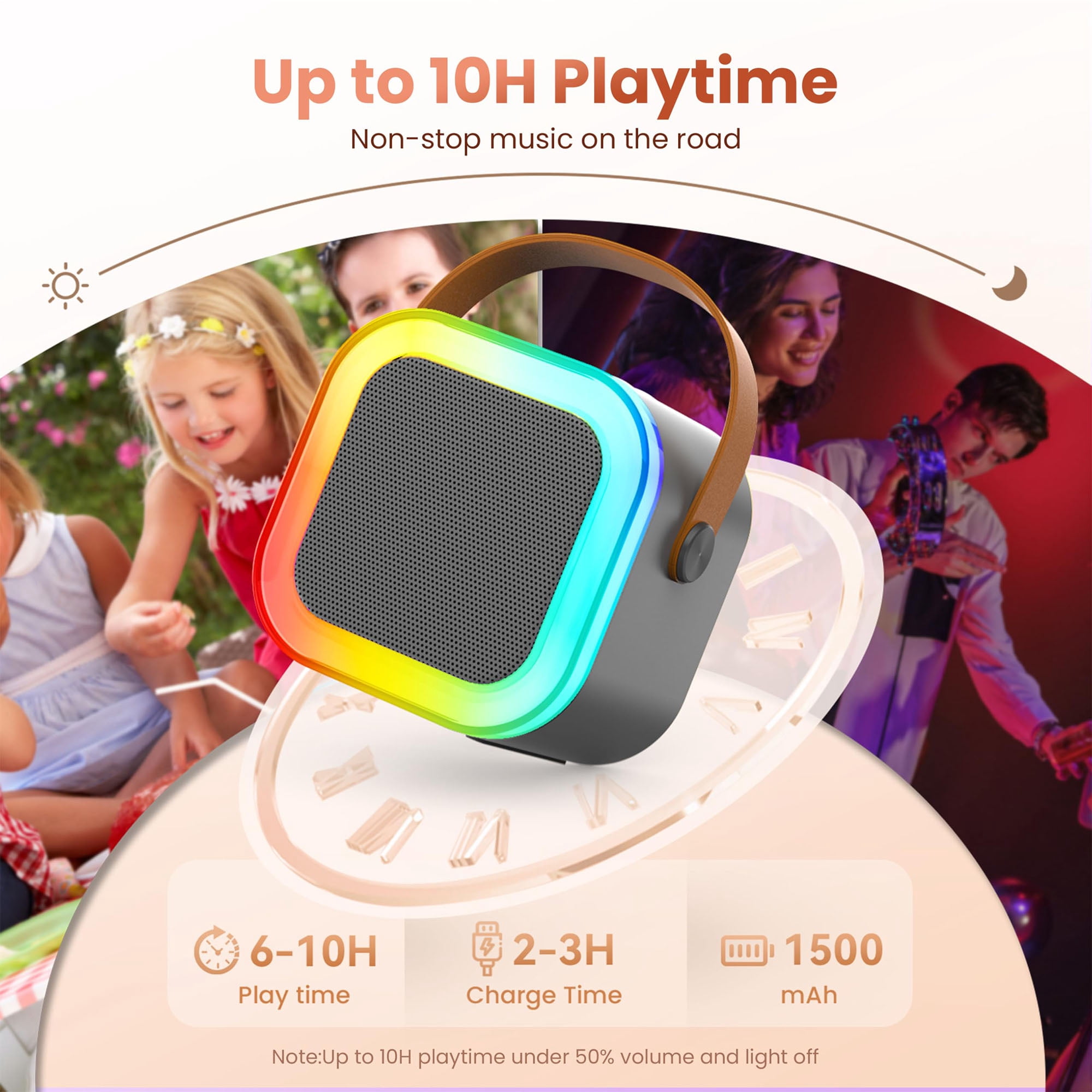 BONAOK Mini Karaoke Machine for Kids, Portable Karaoke Speaker with 2 Wilreless Microphones and Bluetooth for Home Party, Birthday Gifts for Girls(Grey)
