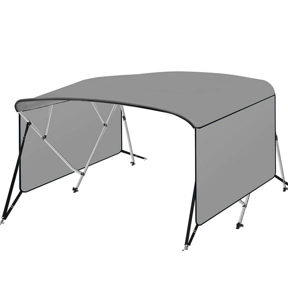 Grey 4 Bow Bimini Top Boat Cover with 1" Aluminum Alloy Frame, Including 2 Straps, 2 Adjustable Rear Support Pole, Zippered Storage Boot, PU Coating Canvas