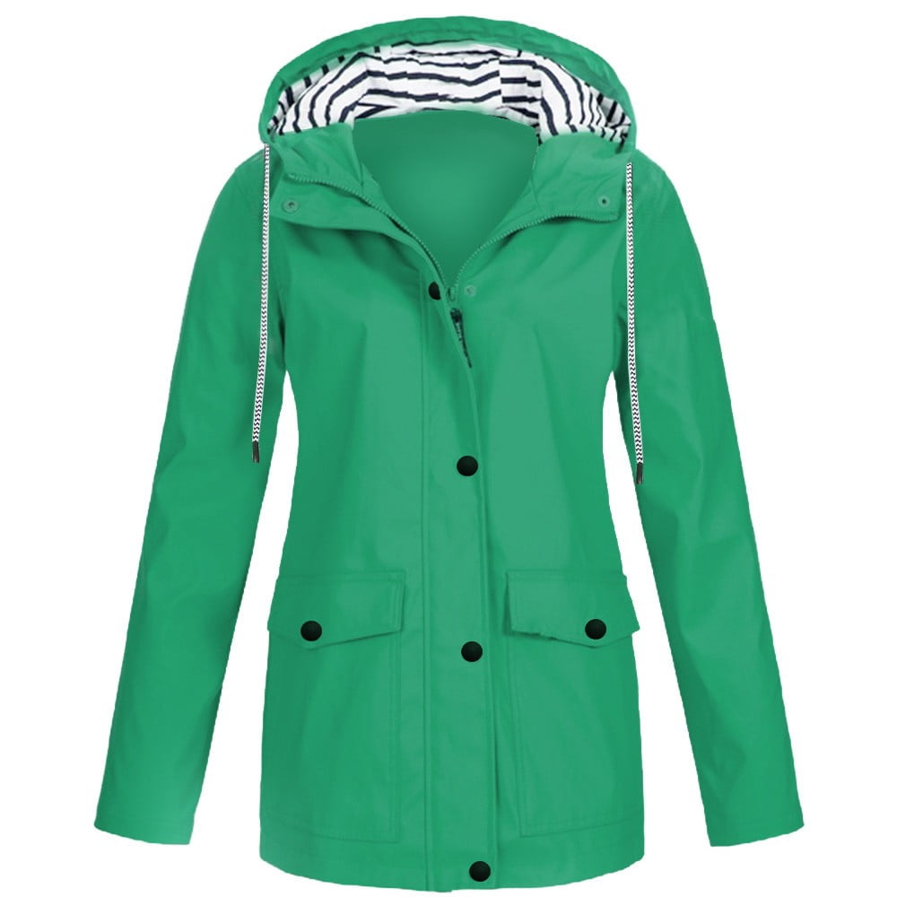 Outtop Women Solid Rain Jacket Outdoor Plus Waterproof Hooded Raincoat ...