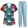 thumbnail image 2 of Womens 2026 New Halloween V-Neck Scrub Set, 2-Piece Short Sleeve Top & Pants Medical Uniform with Multi Pockets, Stylish Workwear for Nurses & Caregivers, 01-Light Blue, XXL, 2 of 6