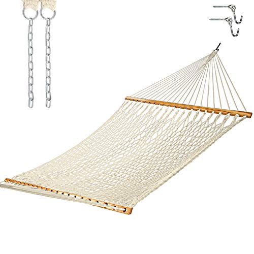 Castaway Living Hamac Traditionnel en Corde de Coton Tissé à la Main de 13 Pieds avec Chaînes à Extension Gratuite et Crochets pour Arbre, Conçu aux États-Unis, Capacité de 450 lbs