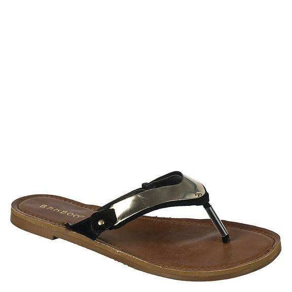 Black Metal Upper Women's Flip Flop Sandals Women's Flats