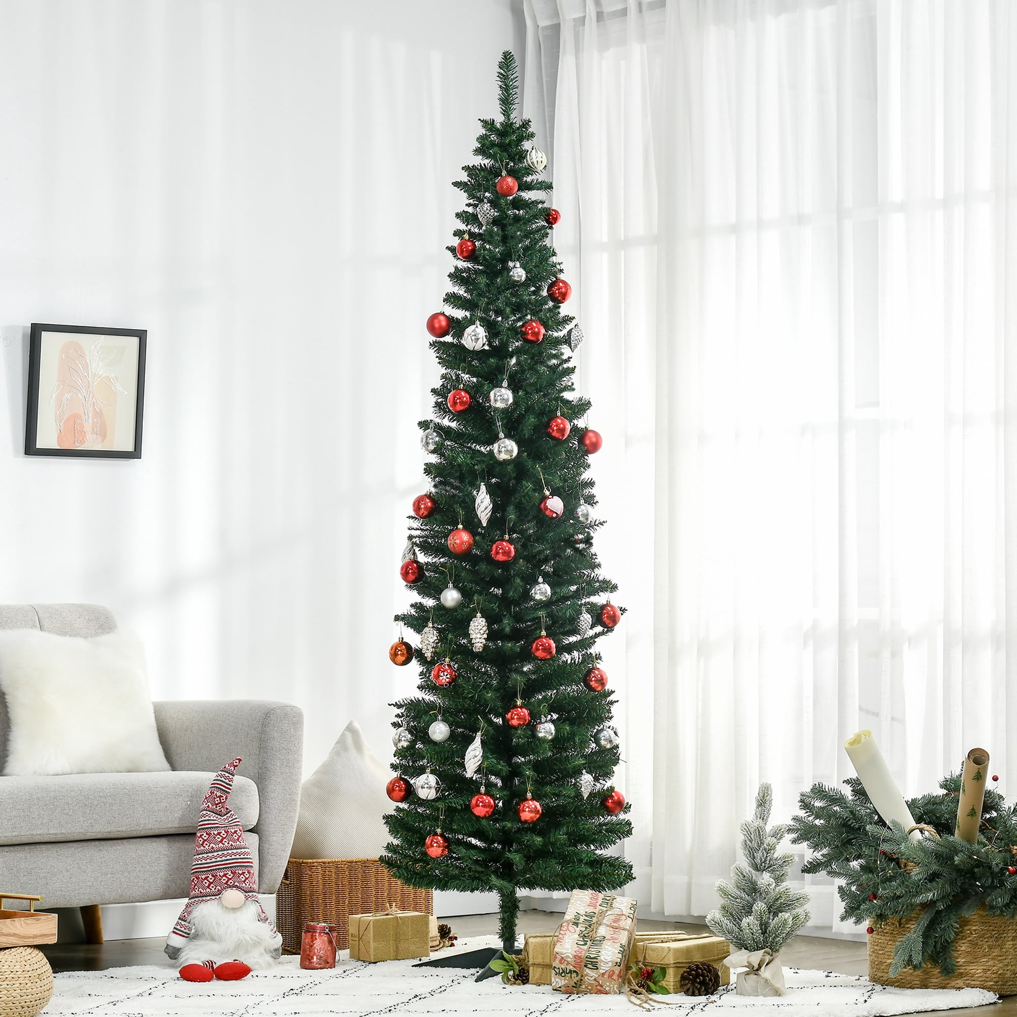 7ft Unlit Pencil Christmas Tree 499 Tips Flame Retardant Small Space Holiday Decor