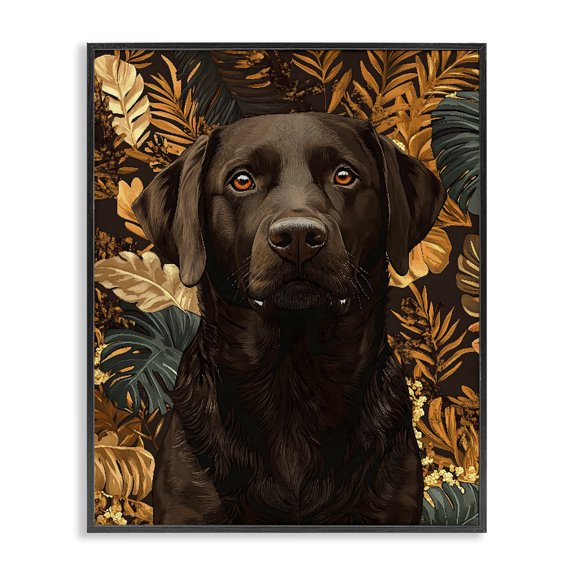 Stupell Industries Contemporary Labrador with Golden Leaves Black Framed Giclee Art, 11 x 14, by Creative Studio
