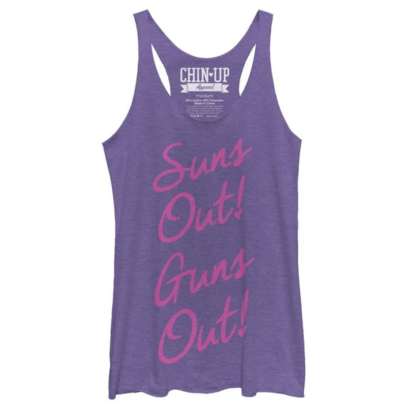 Women's CHIN UP Cursive Sun's Out Guns Out Racerback Tank Top Purple Heather Small