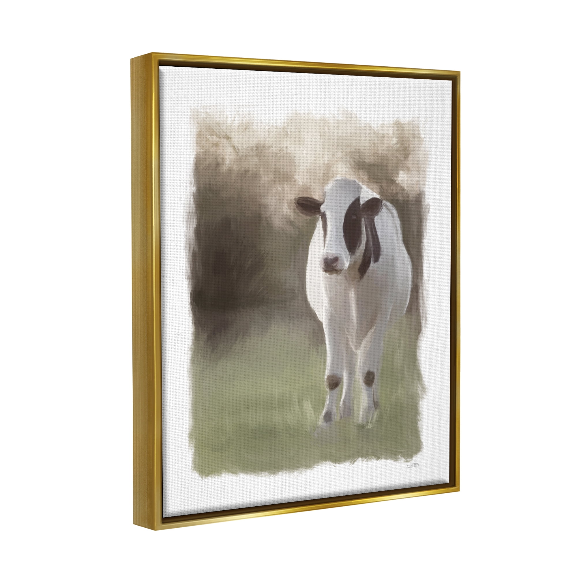Stupell White Cow Farmhouse Painting Animals & Insects Painting Gold Floater Framed Art Print Wall Art