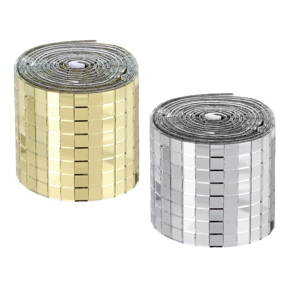 Uxcell Self Adhesive Glass Mirror Mosaic Tiles 3200 Pcs 0.2'' x 0.2'' Disco Tiles 2 Rolls Gold Silver