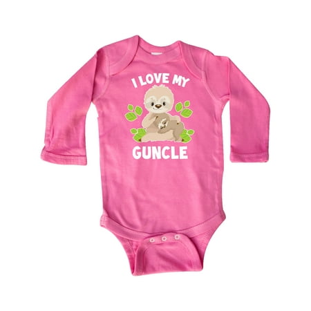 

Inktastic Cute Sloth I Love My Guncle with Green Leaves Gift Baby Boy or Baby Girl Long Sleeve Bodysuit