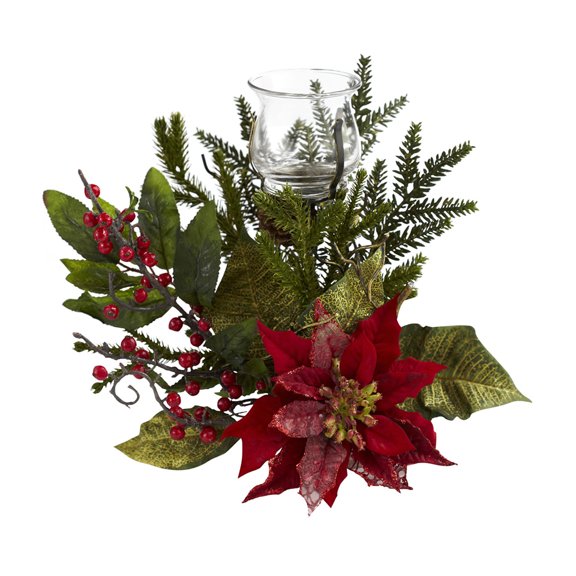 Nearly Natural Artificial Poinsettia Candelabrum, Red