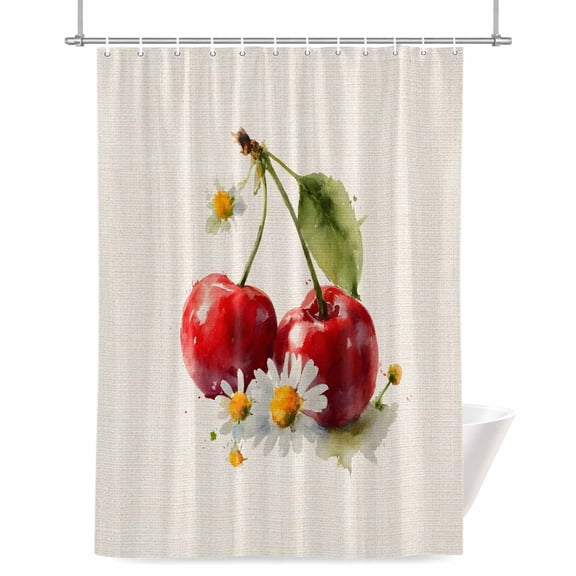 Shower Curtains for Bathroom-36"x72",Watercolor Cherry Waterproof Bath Curtain Grommet Shower Curtain Set with Hooks