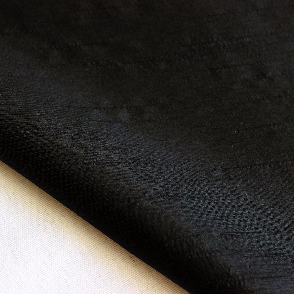 Fabric Mart Direct Black Faux Silk Fabric By The Yard, 42 inches or 107 cm width, 5 Continuous Yards Black Silk Fabric, Slubbed Faux Silk, Bridal Dress Silk Fabric, Wholesale Art Silk Fabric