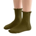 thumbnail image 2 of ZACPNCV Girl Ankle Ruffle Socks Casual Cotton Blend Frilly Breathable Cute Knit Lettuce Trim No Show Socks A-Olive Green, 2 of 5