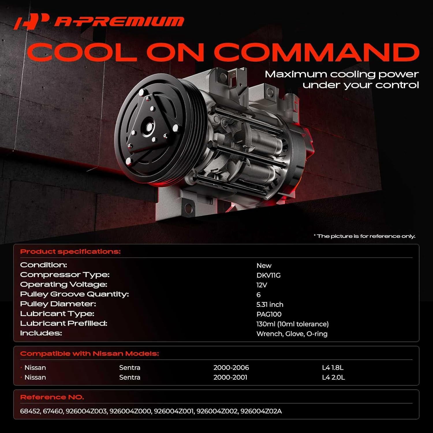 A-Premium AC Compressor with Clutch Compatible with Nissan Sentra 2000-2006 L4 1.8L 2.0L