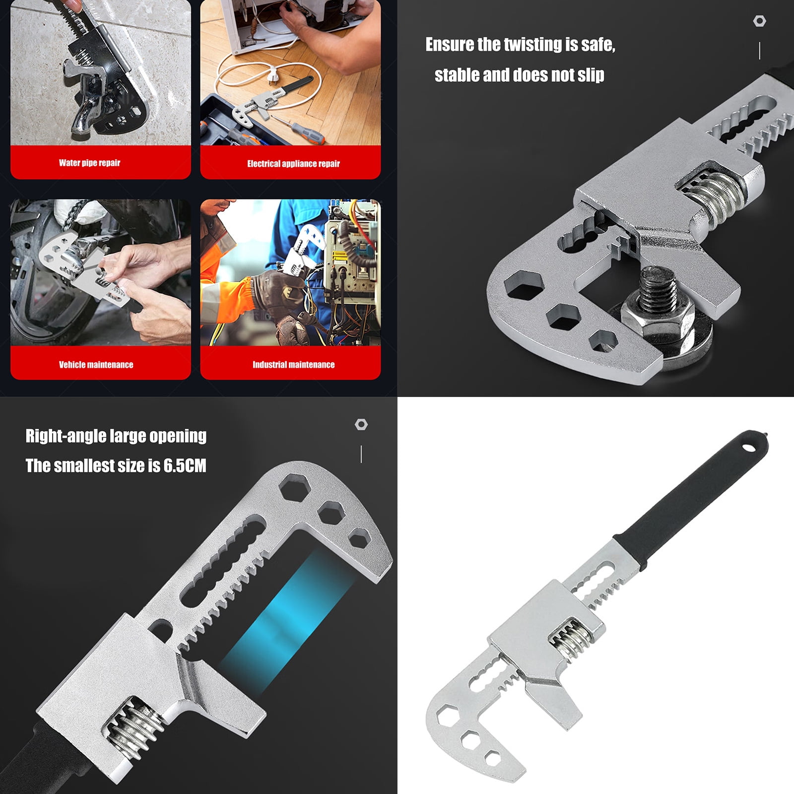 F Type Adjustable Wrench Steel Bathroom Sink Wrench Household Pipe Spanners Pipe Wrench and Large Opening Wrench