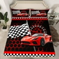 thumbnail image 2 of Manfei Red Racing Car Twin Sheet Sets for Boys, Modern Checkered Flag Twin Fitted Sheet, Fashion Honeycomb Flat Sheet, Luxury Bedroom Decor, 3 Pieces, 2 of 7