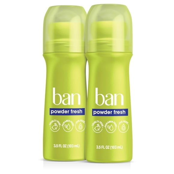 Ban Powder Fresh Desodorante roll-on antitranspirante invisible de 24 horas para mujeres y hombres Protección contra la humedad de las axilas con ingredientes que combaten los olores 3.5 onzas líquida