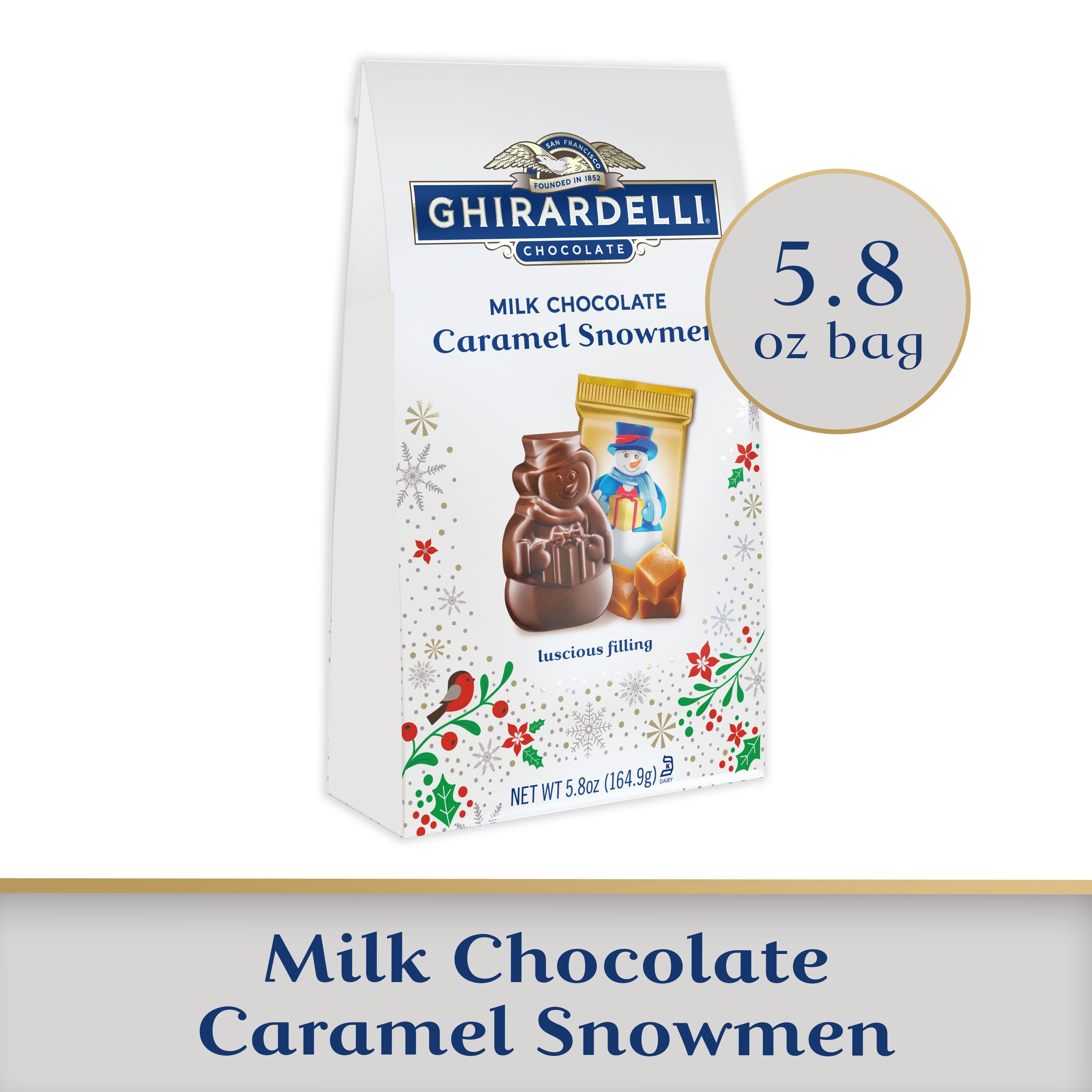GHIRARDELLI Milk Chocolate Caramel Snowmen, 5.8 Oz Bag
