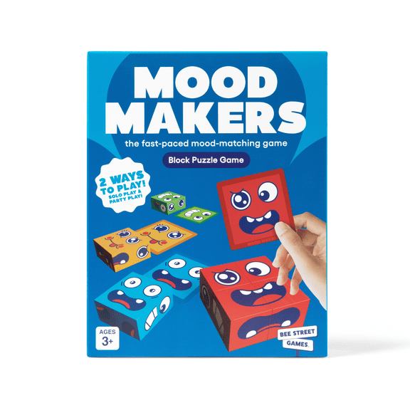 Mood Makers from Bee Street Games, a Fast-Paced Dexterity Kids Games, Includes 16 Face Blocks, and 50 Cards