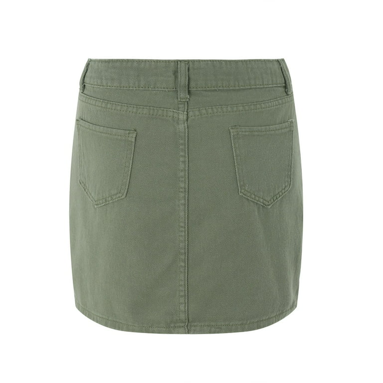 XIUH Denim Mini Skirt For Women Solid Color Pleated Skirt With Pockets Low  Waist Slim Jean Short Skirt Green L 