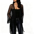 thumbnail image 2 of Gamivast Metallic Mesh Cardigan for Women Open Front Sheer Cover Up with Fringe Tassels Long Sleeve Lightweight Boho Duster for Beach Vacation Party Concert Outfits Black Free Size, 2 of 5