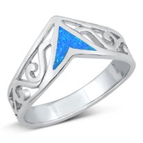 CHOOSE YOUR COLOR Filigree Swirl Chevron Tiara Ring .925 Sterling Silver Band Blue CZ Female Size 10