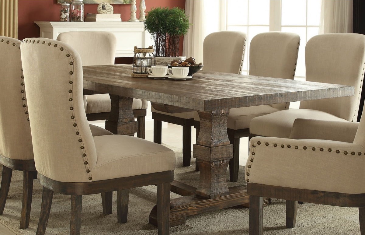 Landon Dining Trestle Pedestal Table Leaf Distressed Rustic Wood