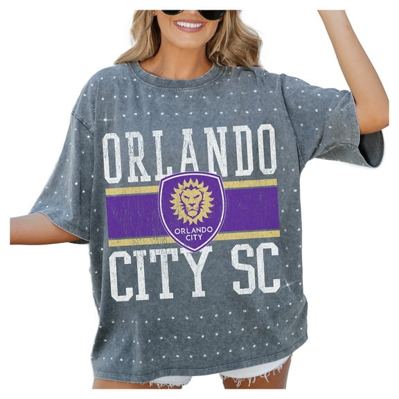 Women's-Gameday Couture Gray Orlando City SC Oversized Mini Rhinestone Classic T-Shirt